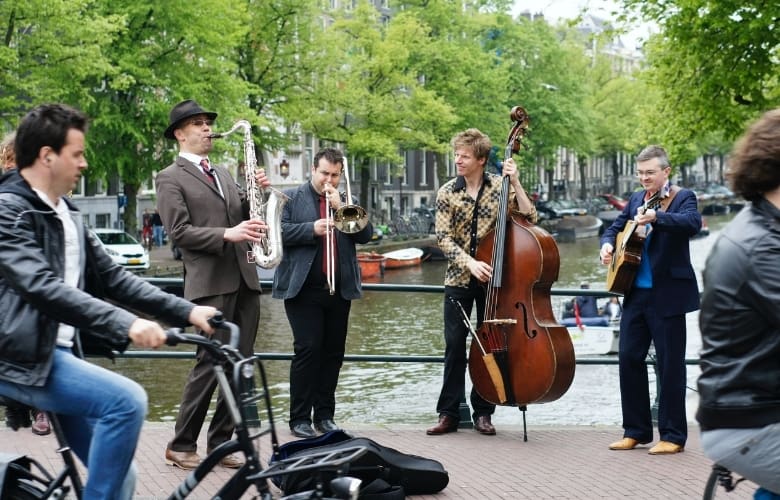 A jazz band performing on the street