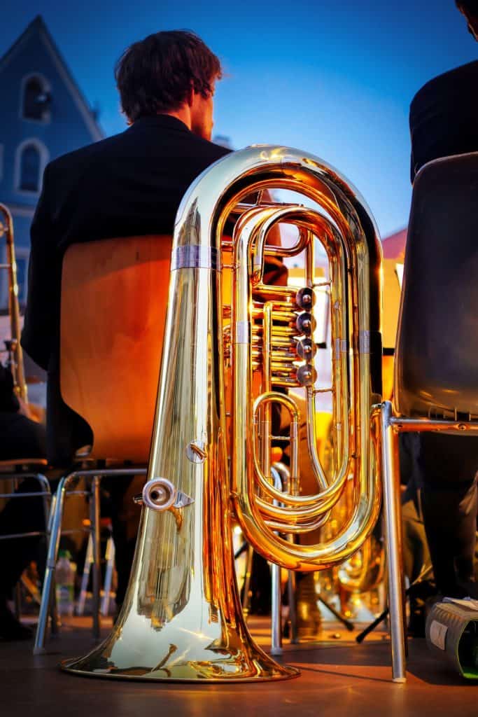 A tuba to be used on a musical concert