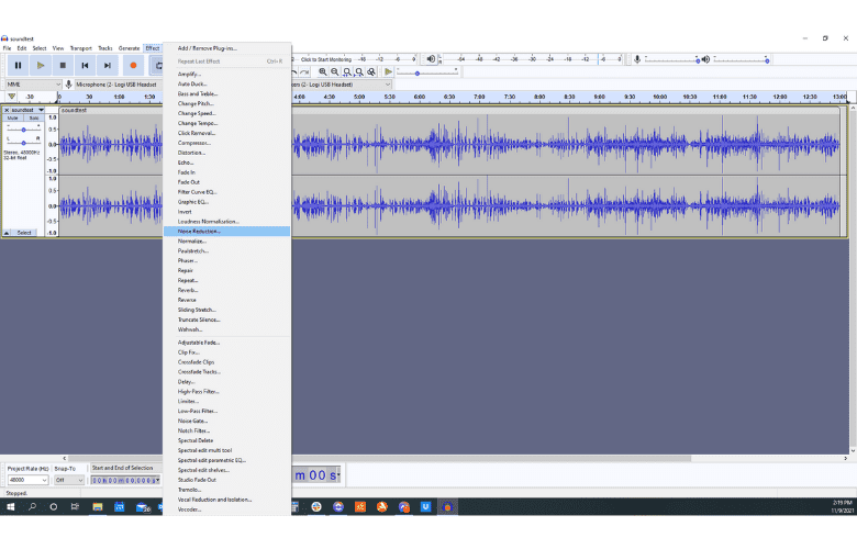 Click Effect and choose Noise Reduction