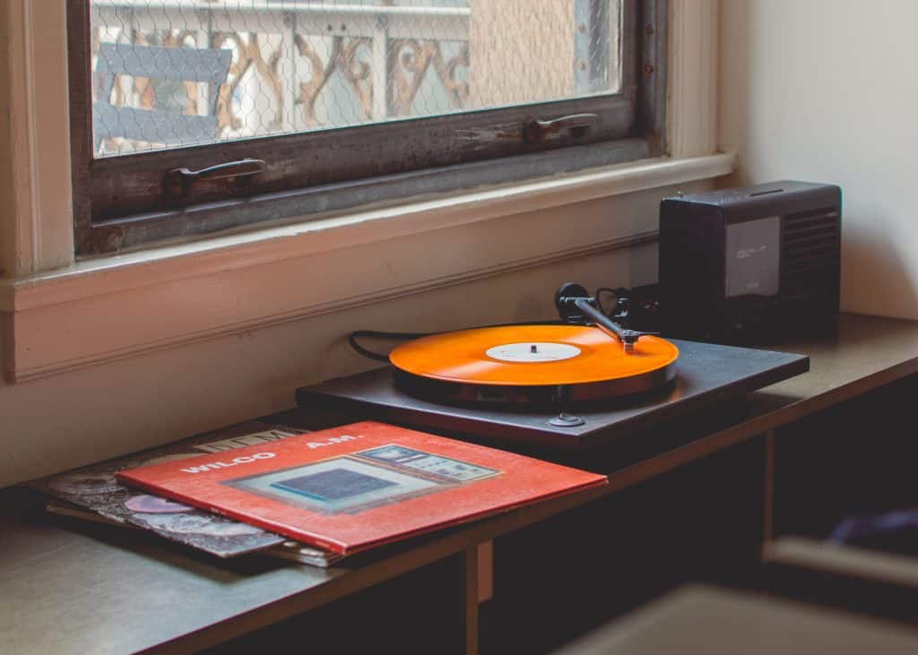 Turntable with vinyl records playing