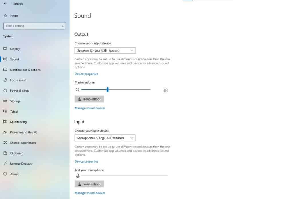 Sound settings on windows where you can check your microphone