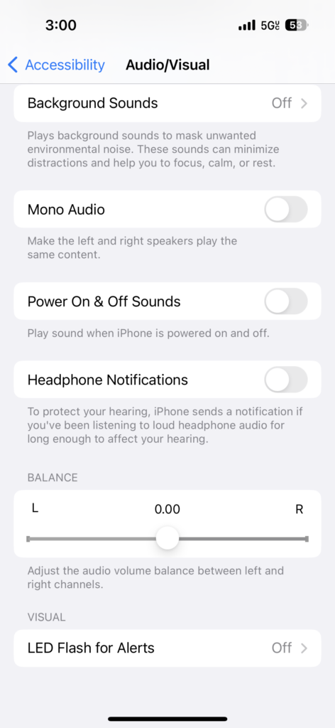 iPhone Audio Balance Setting