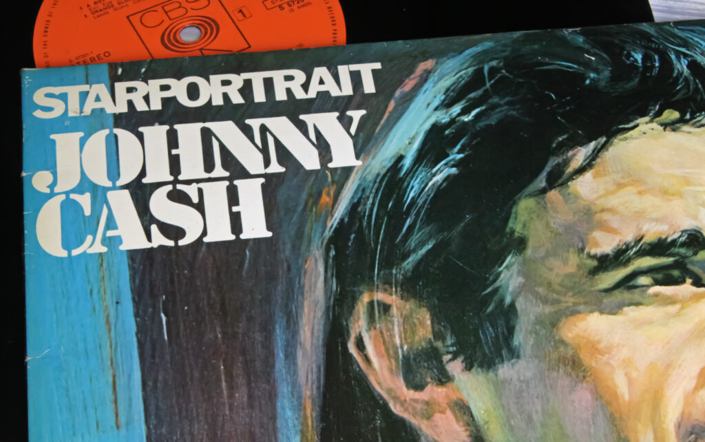 Viersen, Germany - November 9. 2022: Closeup of isolated vinyl record album of singer Johnny Cash
