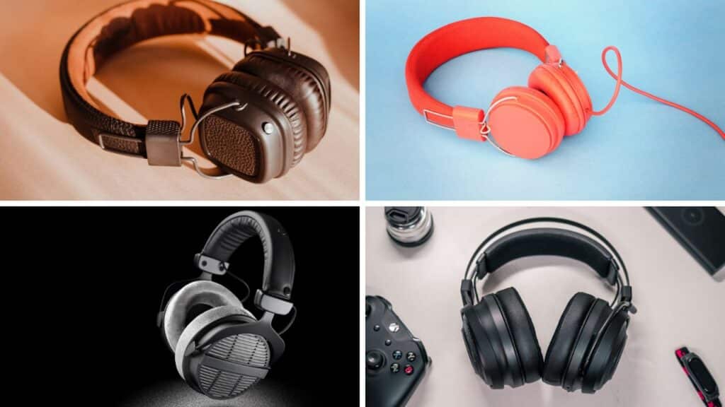Photo showing different types of headphones