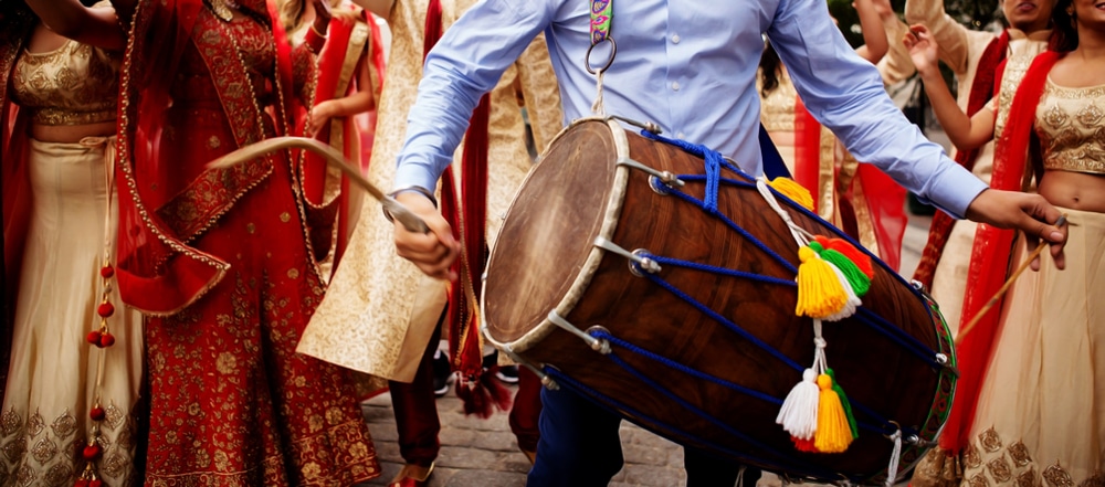 Man Playing Drum (dhol) On Wedding Of His Friend.